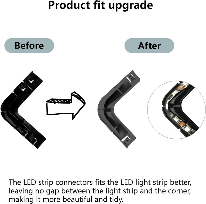 BOXPUT LED Light Strip Corner Connectors TV LED Light Corner Brackets 90 Degree Mounting Clips Holder Gapless Connectors for 8mm-12mm LED Strip Lights CH1 (Black) - Image 3